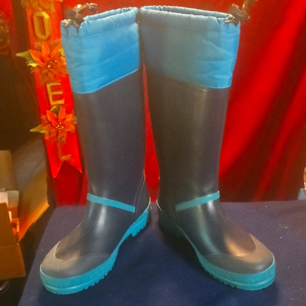 Like New Lands' End Blue and Gray Winter Rain Boots